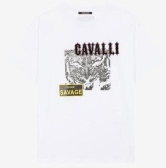 Roberto Cavalli Savage Graphic Cotton T-Shirt, Size X-Small