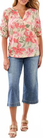 Tribal Elbow Sleeve Henley Top In Canvas-1821