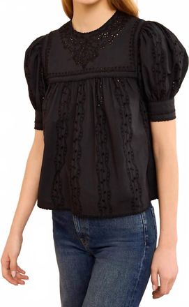 Ulla Johnson Una Short Sleeve Cotton Top In Noir