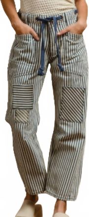 Bibi Striped Twill Barrel Pants In Blue
