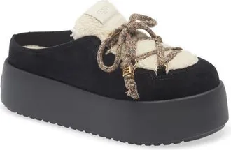 Fendi Apr&egrave;s Chic Leather & Genuine Shearling Mule in Black at Nordstrom, Size 10.5Us