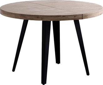 Mathi Design Mesa de comedor redonda extensible de madera oscura y acero negro D120