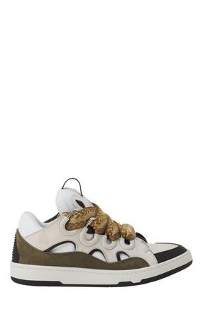 Lanvin Curb Leather Sneakers in Blanc/kaki at Nordstrom, Size 42