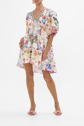 Camilla V Neck Puff Sleeve Short Dress Monserrate Magic at Nordstrom, Size Medium