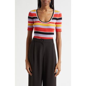 Toccin Kenzie Scoop Neck Short Sleeve Knit Top in Tuscan Stripe at Nordstrom, Size Large
