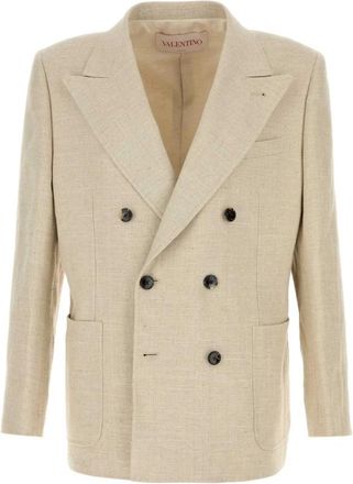 Valentino Garavani Giacca Doppiopetto - Heren - Blazers - Beige - L - Leer - Jassen