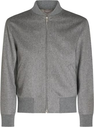 Lardini Bomberjack met geribde boorden van wol - Heren - Bomber jackets - Grijs - XL - Wol - Jassen