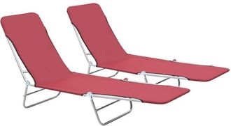 vidaXL Tumbonas plegables 2 unidades acero y tela rojas Vidaxl