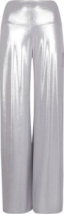 Norma Kamali Wide Trousers, female, Gray, Size: XS Silver Trousers with Polyester and Spandex