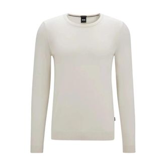 HUGO BOSS Witte Slim-Fit Trui van Virgin Wool - Heren - Ronde hals truien - Wit - 3XL - Wol - Truien & Vesten