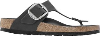 Birkenstock Schoenen, Dames, Zwart, 37 EU, Leer, Gizeh Big Buckle