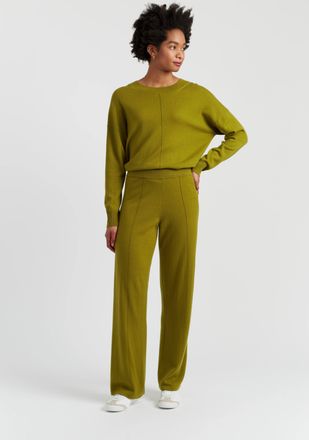 Chinti and Parker Olive Wool-Cashmere Wide-Leg Track Pants