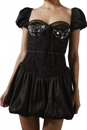 For Love & Lemons Mckenna Corded Lace Sequin Mini Dress In Black