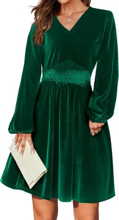 Zeagoo Dresses Women Velvet Dress Formal Party Dress Elegant Dress Long Sleeved V-Neck Evening Dresses Bodycon Vintage Ball Gowns Casual Winter Dresses Dark 