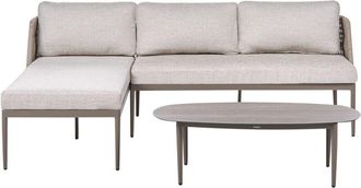 Beliani 3 Seater Lounge Set Beige Right Hand Fabric Aluminium Frame Corner Sofa and Coffee Table Stylish Garden Furniture Patio LEFFE