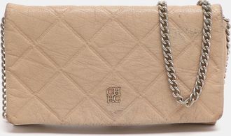 Carolina Herrera Beige Quilted Leather Chain Clutch