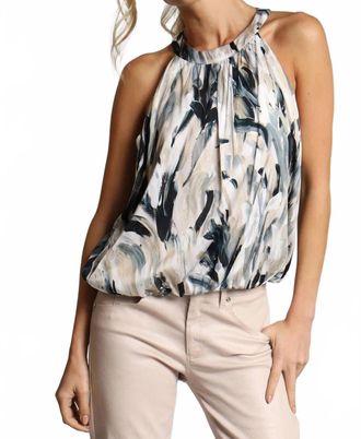 Lola & Sophie Brush Strokes Bubble Halter Top In Cream