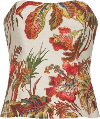 Cara Cara Agnes strapless top met bloemen - Beige