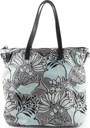 Prada Blue Gray Nylon Leather Tote Bag (Pre-Owned)