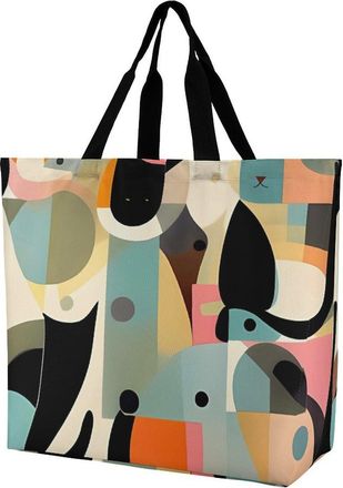 Generic Mid-Century Modern Art Cat Shopping Bag Foldable Handbag Durable Handbags For Travel Beach Casual