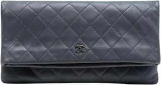 Chanel Pre-owned Quilted Lambskin Clutch - Dames - Vintage Clutch - Grijs - ONE Size - Leer - Vintage