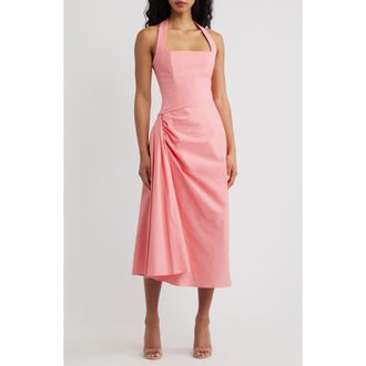 House of CB Tallulah Halter Midi Cocktail Dress in Raspberry at Nordstrom, Size X-Large