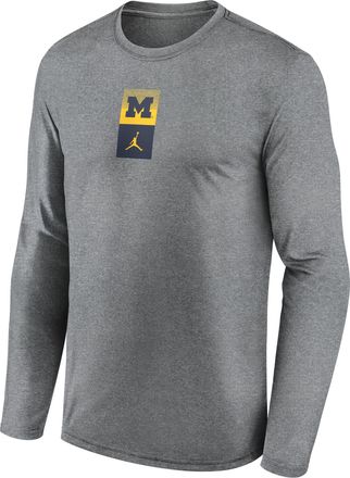 Nike Jordan Mens Michigan Primetime Stack Legend Jordan Brand Dri-FIT College Long-Sleeve T-Shirt in Grey | NJGT06GMWN-5SR