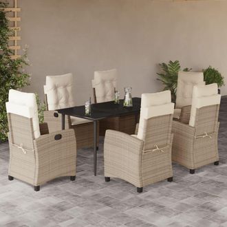 vidaXL Set Comedor De Jard&iacute;n 7 Pzas Con Cojines Rat&aacute;n Sint&eacute;tico Beige Vidaxl