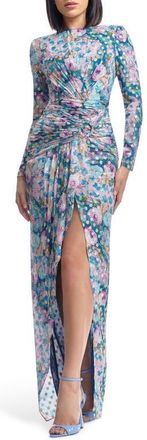 Dress The Population Romera Metallic Floral Print Gown in Capri Multi at Nordstrom, Size Xx-Large