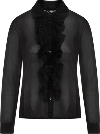 Tom Ford Ruffle Knit Shirt - Dames - Overhemden - Zwart - M - Leer - Overhemden