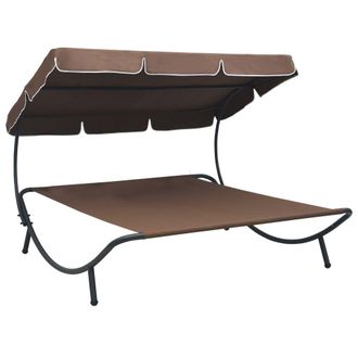 Berkfield Home Outdoor Lounge Bed with Canopy Brown
