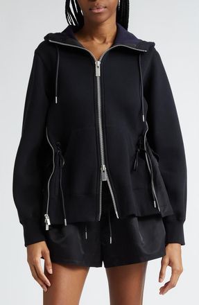 sacai MA-1 Side Gusset Sponge Hoodie in Black &times; Black at Nordstrom