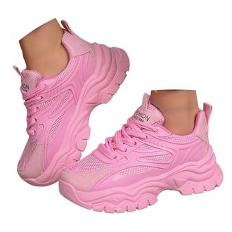 Generic Women Chunky Fashion Sneakers Platform Lace Up Breathable Mesh Walking Shoes for Woman Slip On Tennis Running Athletic Gym Workout Jogging Sport Light