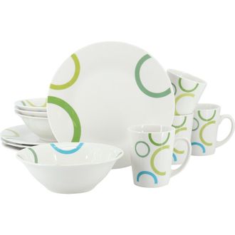 Gibson Home Green Loops 12 Piece Round Fine Ceramic Dinnerware Set in White at Nordstrom