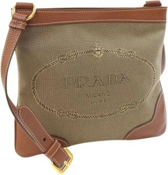 Prada Pre-owned Cross Body Bags, female, Beige, Size: ONE SIZE Pre-owned Canvas prada-bags