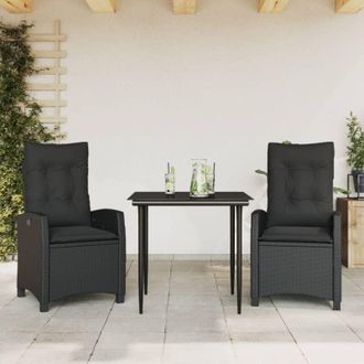 vidaXL Vidaxl - Set Comedor De Jard&iacute;n 3 Pzas Con Cojines Rat&aacute;n Sint&eacute;tico Negro