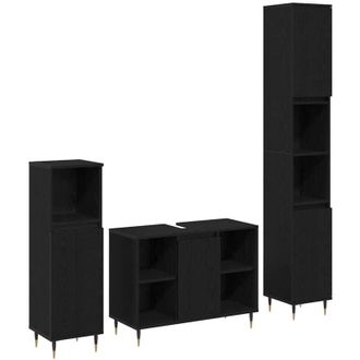 vidaXL Juego De Muebles De Ba&ntilde;o 3 Pcs Roble Negro Madera Contrachapada Vidaxl