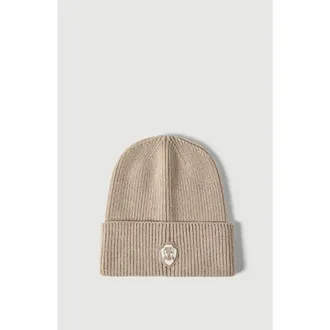Brunello Cucinelli Cashmere English rib knit beanie with patch logo in Sand at Nordstrom, Size X-Small