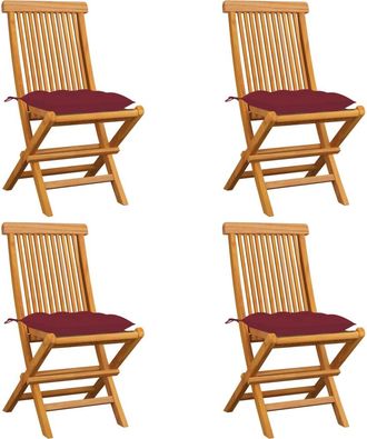 vidaXL Sillas De Jard&iacute;n 4 Uds Con Cojines Rojo Tinto Madera De Teca Vidaxl
