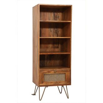 Jaipur Furniture Nyack Cabinet with Drawer - Mango Wood/Iron - L40 x W50 x H137 cm - Light Brown with Natural Rattan - Assembly Required