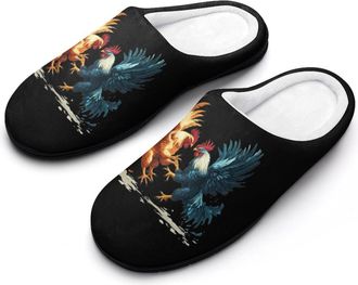 Generic Roosters Fighting Cock Mens Slippers Memory Foam Winter Warm Sandals Slip On House Shoes Size 7-14