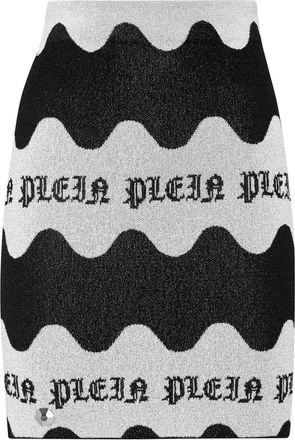 Philipp Plein logo-jacquard lurex miniskirt - Black