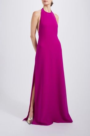 Amsale Italian Stretch Crepe Halter Dress in Magenta at Nordstrom, Size 14