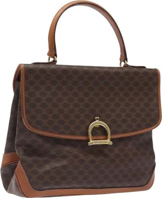 Celine Macadam Handbag Macadam With Leather Brown Canvas Handbag (Pre-Owned)