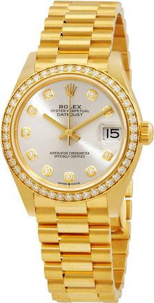 Rolex Datejust 31 Automatic Silver Diamond Dial Ladies 18kt Yellow Gold President Watch 278288SDP