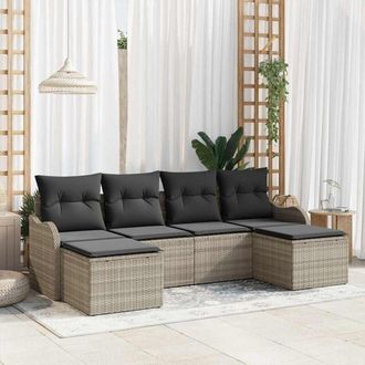 vidaXL Vidaxl - Conjunto De Sof&aacute; De Jard&iacute;n Con Coj&iacute;n 6 Pcs Gris Claro Polirat&aacute;n