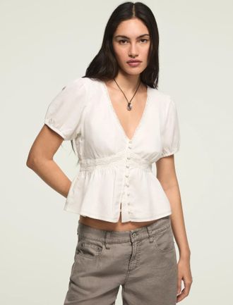 Lucky Brand Womens Lace Peplum Blouse