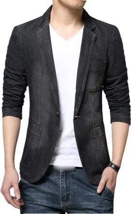 Generic Mens Denim Blazer Men Fashion Cotton Suit Jacket Male Coat Denim Jacket Men Slim Jeans Blazers