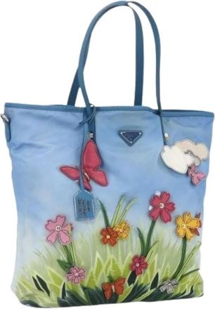 Prada Pre-owned Tote Bags, female, Blue, Size: ONE SIZE Pre-owned Nylon Tote Bag