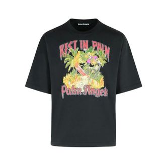 Palm Angels Tops, Heren, Zwart, S, Katoen, Grafische Print Zwarte Katoenen T-shirt